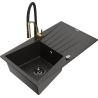 Mexen Cesar 1-bowl granite sink with drainer and Aster kitchen faucet, black/golden metallic - 6514-75-73450-57-B