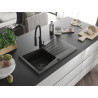 Mexen Cesar Granite Kitchen Sink 1-Bowl with Drainer and Aster Kitchen Faucet, Black/Gold Metallic - 6514-75-73450-70-B