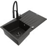 Mexen Cesar Granite Kitchen Sink 1-Bowl with Drainer and Aster Kitchen Faucet, Black/Gold Metallic - 6514-75-73450-70-B
