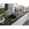 Mexen Cesar 1-bowl granite sink with drainer and Aster kitchen faucet, speckled black - 6514-76-73450-07