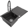 Mexen Cesar 1-bowl granite sink with drainer and Aster kitchen faucet, speckled black - 6514-76-73450-07