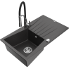 Mexen Cesar granite kitchen sink 1-bowl with drainer and Aster kitchen faucet, black speckled - 6514-76-73450-07