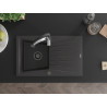 Mexen Cesar granite sink, single-bowl with drainer and kitchen faucet Aster, black speckled - 6514-76-73450-07-B