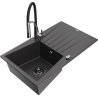 Mexen Cesar granite kitchen sink 1-bowl with drainer and kitchen faucet Aster, black speckled - 6514-76-73450-07-B