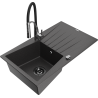Mexen Cesar granite sink, single-bowl with drainer and kitchen faucet Aster, black speckled - 6514-76-73450-07-B