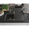 Mexen Cesar 1-bowl granite sink with drainer and Aster kitchen faucet, speckled black - 6514-76-73450-57-G