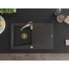 Mexen Cesar 1-bowl granite sink with drainer and Aster kitchen faucet, speckled black - 6514-76-73450-57-G