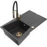 Mexen Cesar 1-compartment granite sink with a drip tray and kitchen mixer tap Aster, spotted black - 6514-76-73450-57-G