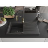 Mexen Cesar granite kitchen sink 1-bowl with drainer and kitchen faucet Aster, black speckled - 6514-76-73450-57-B