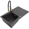 Mexen Cesar 1-bowl granite sink with drainer and Aster kitchen faucet, speckled black - 6514-76-73450-57-B