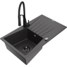 Mexen Cesar 1-bowl Granite Sink with Drainer and Aster Kitchen Faucet, Speckled Black - 6514-76-73450-70-B