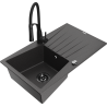 Mexen Cesar granite kitchen sink 1-bowl with drainer and Aster kitchen faucet, speckled black - 6514-76-73450-70-B