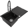 Mexen Cesar granite kitchen sink single bowl with drainer and kitchen faucet Aster, black - 6514-77-73450-07