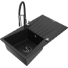 Mexen Cesar granite kitchen sink 1-bowl with drainer and Aster faucet, black - 6514-77-73450-07-B