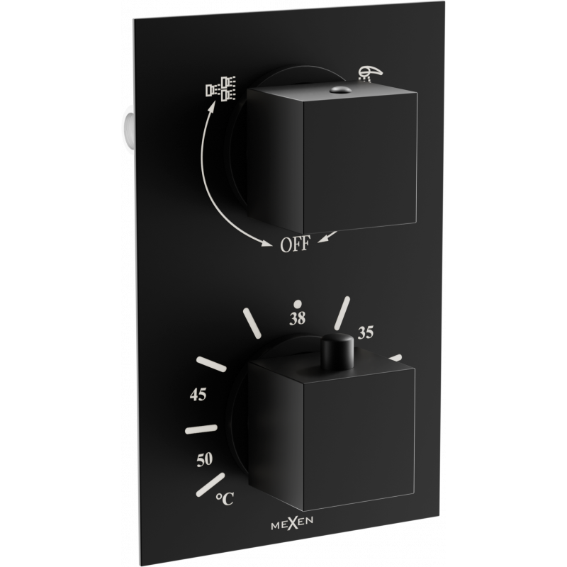 Mexen Cube 2-outlet thermostatic bathtub and shower mixer tap, Black - 77502-70