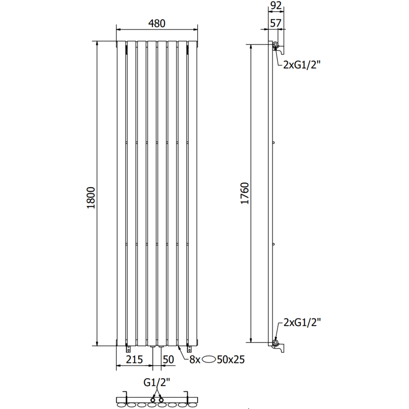 Mexen Oregon decorative radiator 1800 x 480 mm, 805 W, black - W202-1800-490-00-70