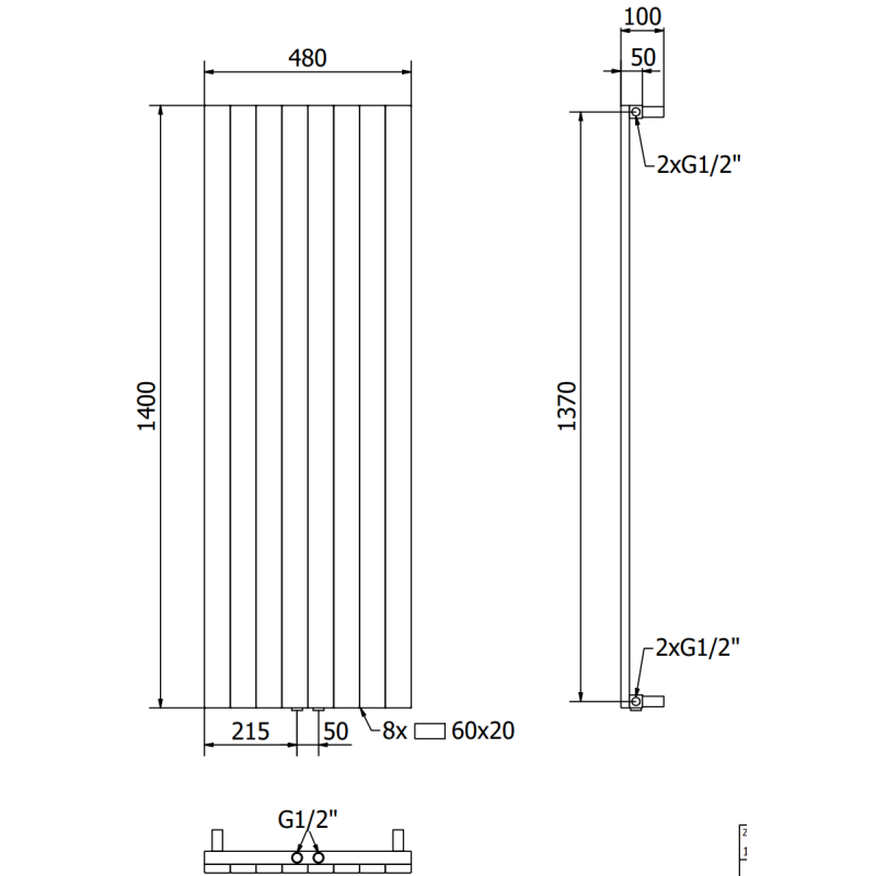 Mexen Topeka decorative radiator 1400 x 480 mm, 950 W, black - W210-1400-480-00-70