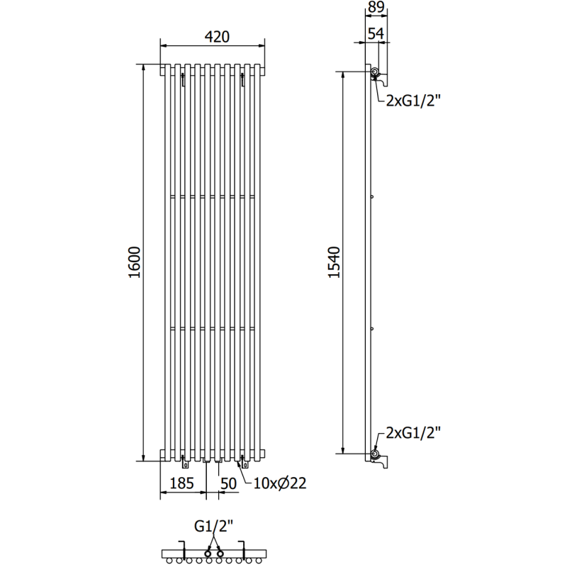 Mexen Tulsa decorative radiator 1600 x 420 mm, 613 W, black - W219-1600-420-00-70