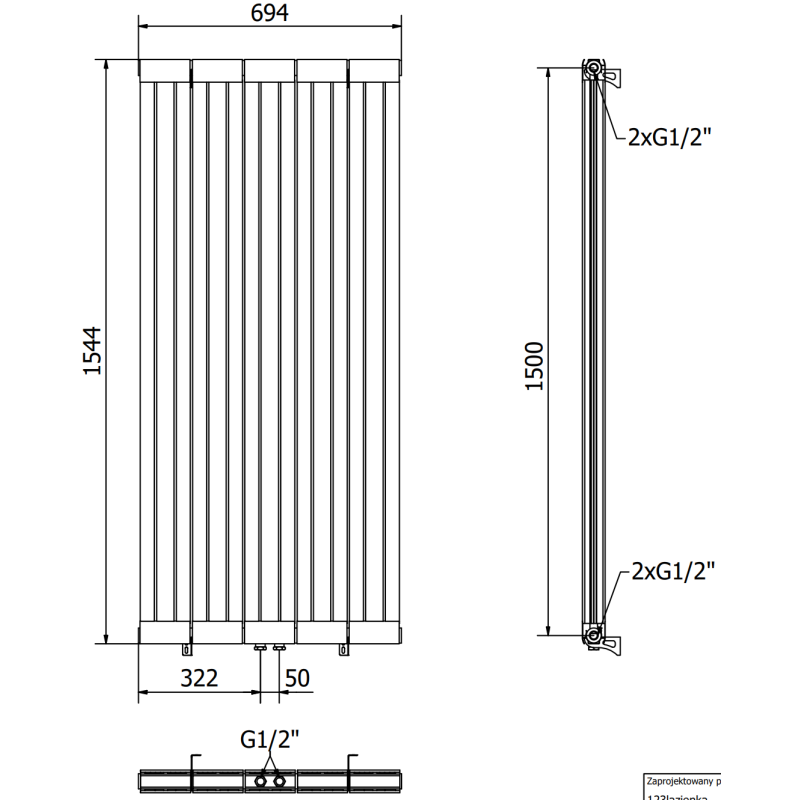 Mexen Waco decorative radiator 1544 x 694 mm, 1550 W, white - W217-1544-694-00-20