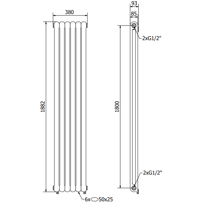 Mexen Kent decorative radiator 1882 x 380 mm, 1392 W, black - W216-1882-380-00-70
