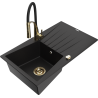 Mexen Cesar 1-bowl granite sink with drainer and Aster kitchen faucet, black - 6514-77-73450-57-G