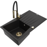 Mexen Cesar single-bowl granite sink with drainer and Aster kitchen faucet, black - 6514-77-73450-57-G