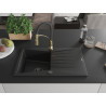 Mexen Cesar granite sink 1-bowl with drainer and Aster kitchen faucet, black - 6514-77-73450-57-B