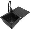 Mexen Cesar 1-compartment granite sink with a drip tray and kitchen mixer tap Aster, Black - 6514-77-73450-70-B
