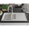 Mexen Andres granite sink 1.5-bowl with drainer and Aster kitchen faucet, white - 6515-20-73450-02