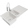 Mexen Andres granite sink 1.5-bowl with drainer and Aster kitchen faucet, white - 6515-20-73450-02