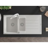 Mexen Andres granite sink 1.5-bowl with drainer and Aster kitchen faucet, white - 6515-20-73450-02