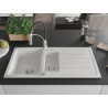 Mexen Andres granite sink 1.5-bowl with drainer and kitchen faucet Aster, white - 6515-20-73450-07