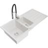 Mexen Andres granite sink 1.5-bowl with drainer and kitchen faucet Aster, white - 6515-20-73450-07
