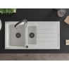 Mexen Andres 1.5-bowl granite kitchen sink with drainer and Aster kitchen tap, white - 6515-20-73450-07-B