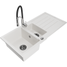 Mexen Andres 1.5-compartment granite sink with a drip tray and kitchen mixer tap Aster, White - 6515-20-73450-07-B