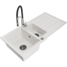 Mexen Andres granite sink 1.5-bowl with drainer and kitchen faucet Aster, white - 6515-20-73450-07-B