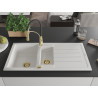 Mexen Andres 1.5-bowl granite kitchen sink with drainer and Aster kitchen faucet, white - 6515-20-73450-57-G
