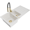 Mexen Andres granite sink 1.5-bowl with drainer and Aster kitchen faucet, white - 6515-20-73450-57-G