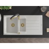 Mexen Andres 1.5-bowl granite kitchen sink with drainer and Aster kitchen faucet, white - 6515-20-73450-57-G