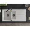Mexen Andres 1.5-Bowl Granite Sink with Drainer and Aster Kitchen Faucet, White - 6515-20-73450-57-B