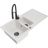 Mexen Andres granite sink 1.5-bowl with drainer and Aster kitchen faucet, white - 6515-20-73450-70-B