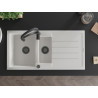 Mexen Andres granite sink 1.5-bowl with drainer and Aster kitchen faucet, white - 6515-20-73450-70-B