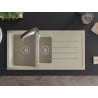 Mexen Andres granite sink 1.5-bowl with drainer and Aster kitchen tap, beige - 6515-69-73450-07