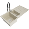 Mexen Andres granite sink 1.5-bowl with drainer and Aster kitchen faucet, beige - 6515-69-73450-07