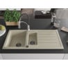 Mexen Andres 1.5-bowl granite sink with drainer and kitchen faucet Aster, beige - 6515-69-73450-07-B