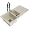 Mexen Andres 1.5-bowl granite sink with drainer and Aster kitchen faucet, beige - 6515-69-73450-07-B