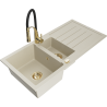 Mexen Andres 1.5-bowl granite sink with drainer and Aster kitchen faucet, beige - 6515-69-73450-57-G