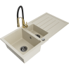 Mexen Andres granite sink 1.5-bowl with drainer and Aster kitchen faucet, beige - 6515-69-73450-57-B