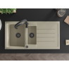 Mexen Andres granite kitchen sink 1.5-bowl with drainer and Aster kitchen faucet, beige - 6515-69-73450-70-B