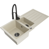 Mexen Andres 1.5-Bowl Granite Kitchen Sink with Drainer and Aster Faucet, Beige - 6515-69-73450-70-B